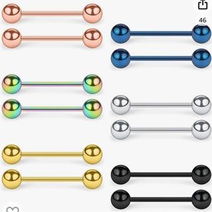 Colorful 16G Barbells Silver/Gold/Rose Gold/Black/Rainbow/Blue (6 pairs total)